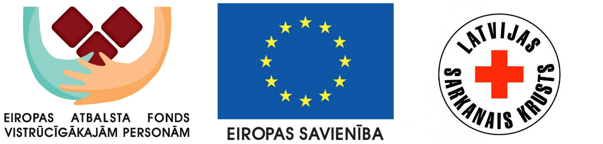 Logo: Eiropas Atbalsta fonds vistrūcīgākajām personām; Eiropas Savienība; Latvijas Sarkanais Krusts